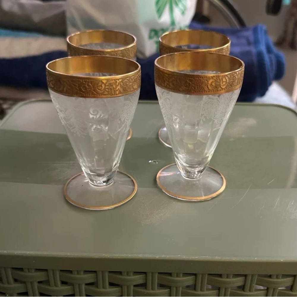 Tiffin Franciscan Minton Clear Cordial Glasses Gold Encrusted